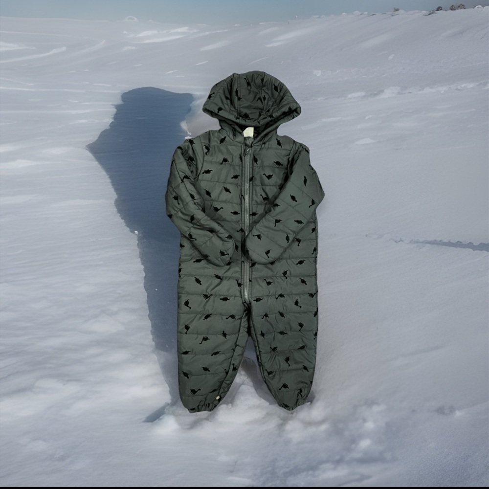 Green Hooded Snowsuit with Black Pattern